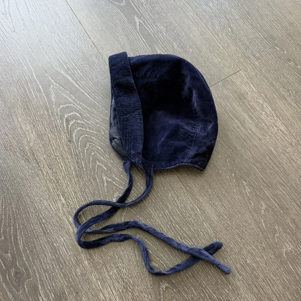 Vintage Emily Jane Made In England Velvet Baby Bonnet Blue Medium Heirloom